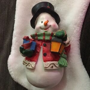 Festive Snowman Figurine with Red Coat and Black Hat